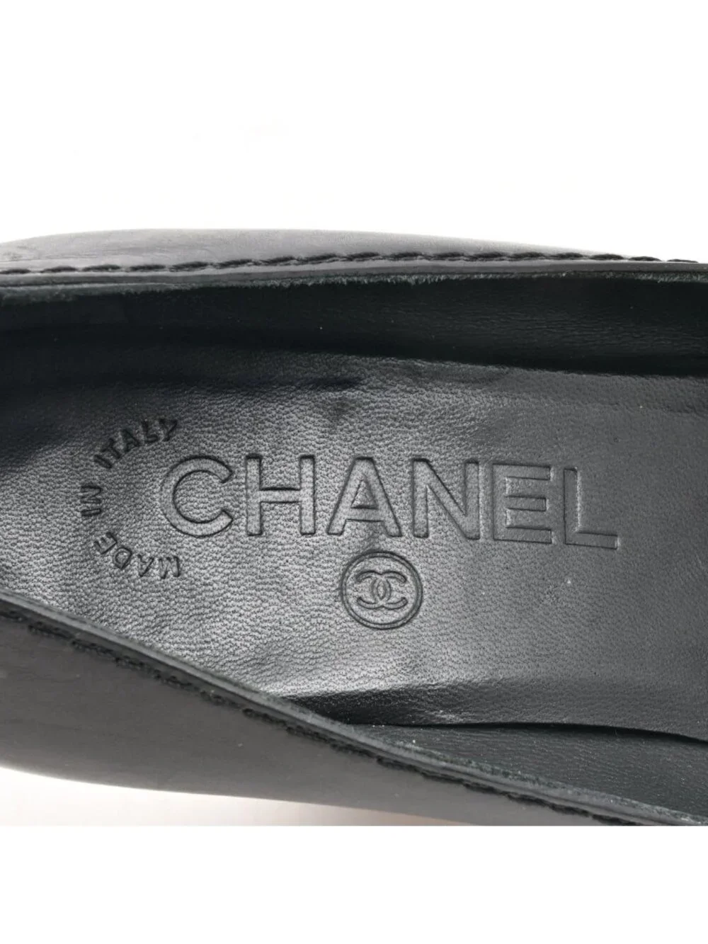 Chanel Pumps Black Wedge Sole Leather Heels